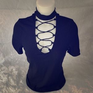 Lace up choker shirt